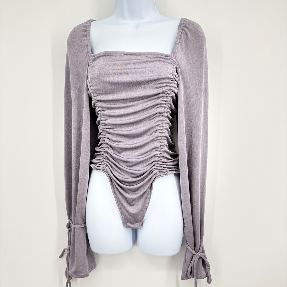 Intimately‎ Free People Meant To Be Ruched Bodysuit Women M Mauve Square Neck - Picture 4 of 14